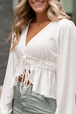 Bardot Sleeve Tie Front Top