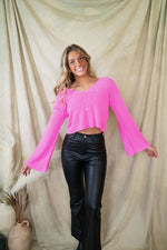 On Cloud 9 Rib Knit V Sweater Pink