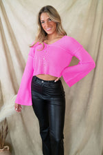 On Cloud 9 Rib Knit V Sweater Pink