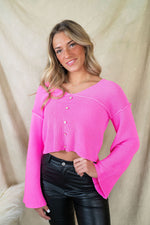 On Cloud 9 Rib Knit V Sweater Pink