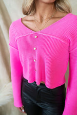 On Cloud 9 Rib Knit V Sweater Pink