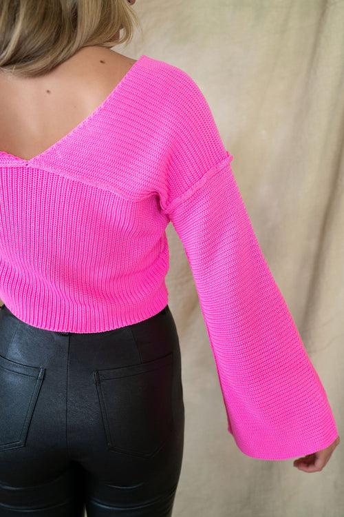 On Cloud 9 Rib Knit V Sweater Pink
