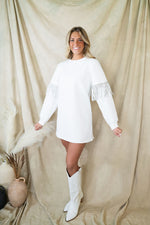 Day To Night Fringe Long Sleeve Sweatshirt Dress