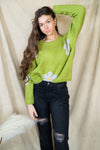 Daisy Lime Floral Print Loose Fit Sweater